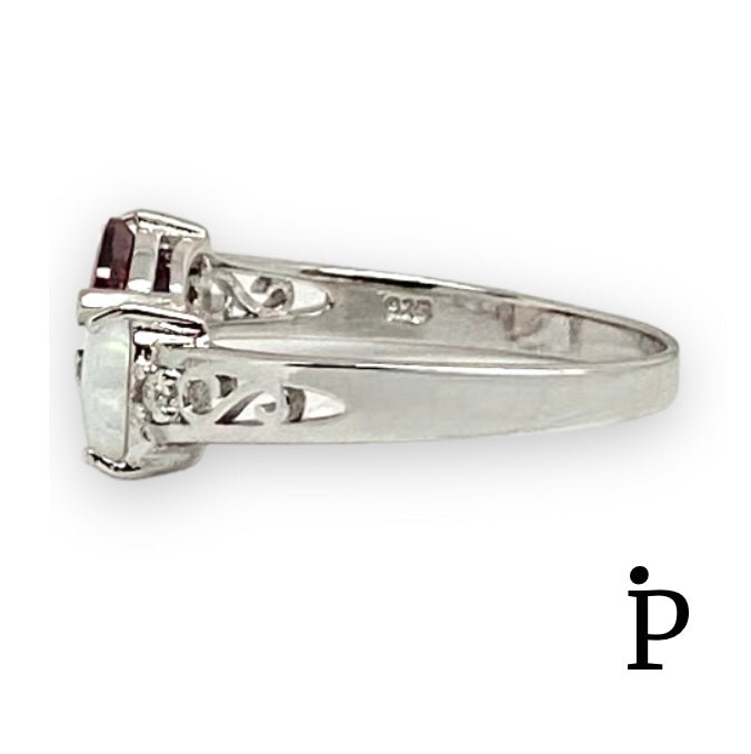 (AE - 111).925 Anillo Anillo Filigrana Corazón Rubí Simulado CZ - JoyeriaParis