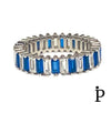 (AE - 112).925 Plata Argolla Boda Corte Esmeralda Blanca & Azul Zafiro. - JoyeriaParis