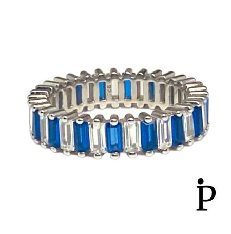 (AE - 112).925 Plata Argolla Boda Corte Esmeralda Blanca & Azul Zafiro. - JoyeriaParis