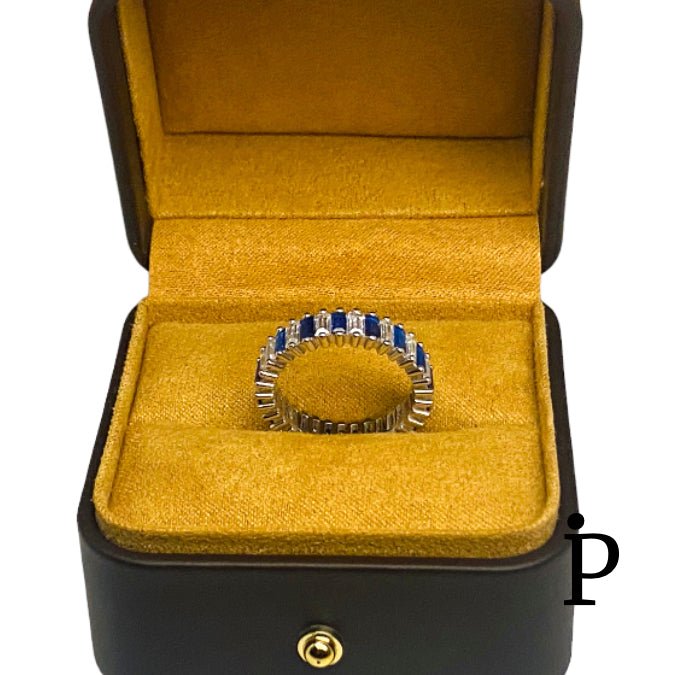 (AE - 112).925 Plata Argolla Boda Corte Esmeralda Blanca & Azul Zafiro. - JoyeriaParis