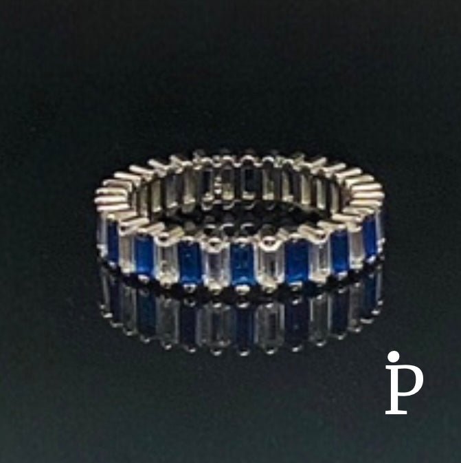 (AE - 112).925 Plata Argolla Boda Corte Esmeralda Blanca & Azul Zafiro. - JoyeriaParis