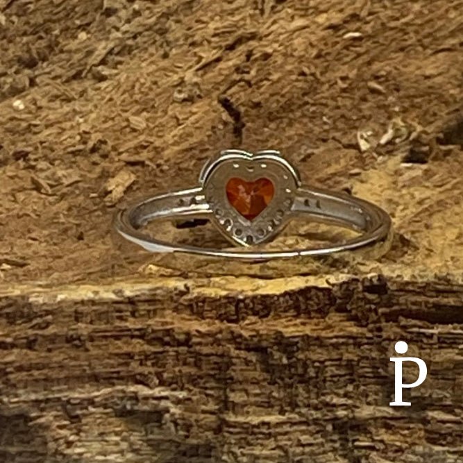 (AE - 113) .925 Plata Anillo Promesa Circonita Cúbica Granate Corazón - JoyeriaParis