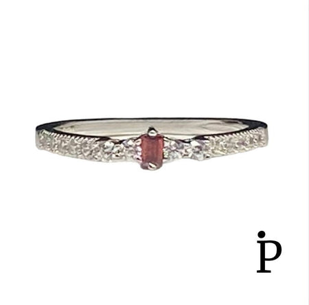 (AE - 117).925 Plata Anillo Corte Esmeralda Elegante CZ Granate Oscuro - JoyeriaParis