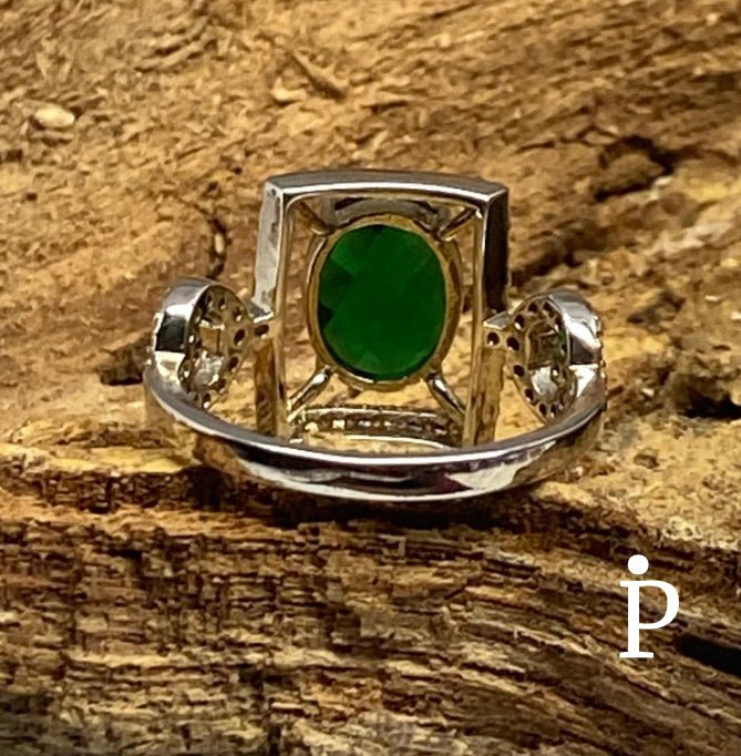 (AE - 12) .925 Plata Anillo Circonia Cubica Enarcada Ovalada Esmeralda - JoyeriaParis