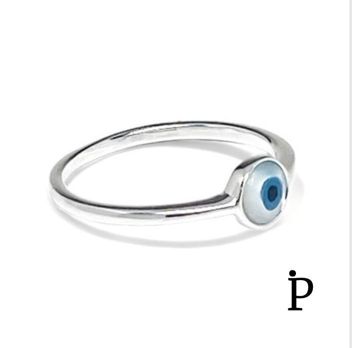 (AE - 121).925 Plata Anillo Ojo Turco Minimalista - JoyeriaParis