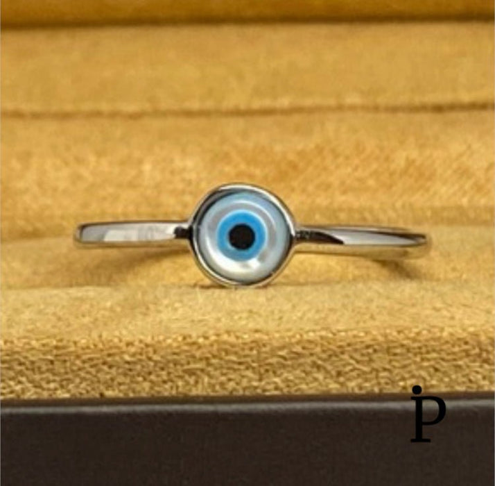 (AE - 121).925 Plata Anillo Ojo Turco Minimalista - JoyeriaParis