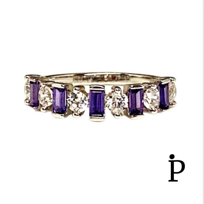 (AE - 122).925 Plata AnilloModerno Baguette Amatista & Blanca. - JoyeriaParis