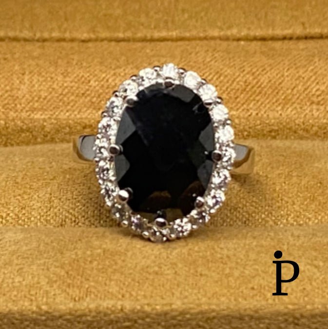 (AE - 17) .925 Plata Anillo Onix Negro Corte Ovalo - JoyeriaParis