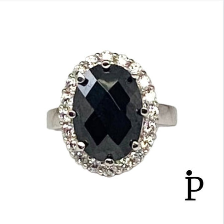 (AE - 17) .925 Plata Anillo Onix Negro Corte Ovalo - JoyeriaParis