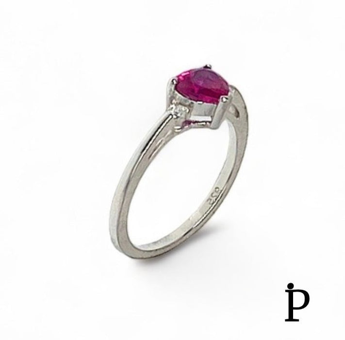 (AE - 20) .925 Plata Anillo Corazon Circonita Cúbica Rubí. - JoyeriaParis