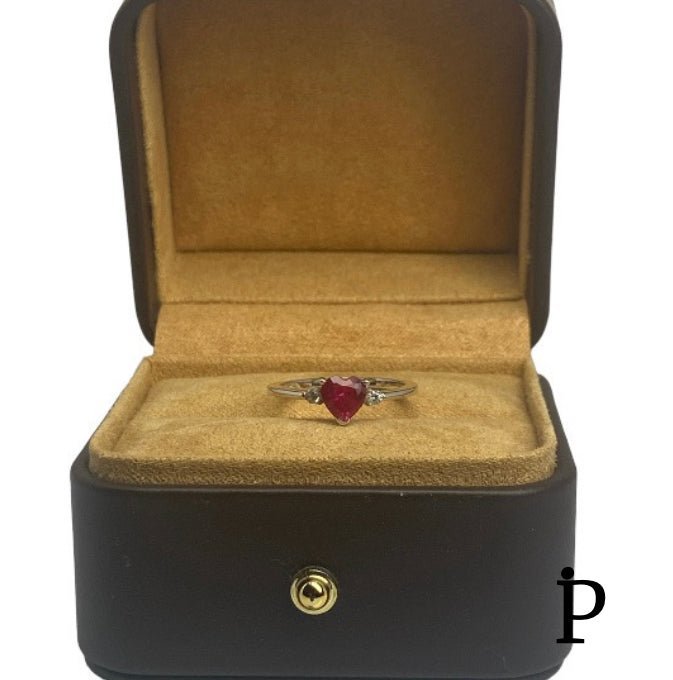(AE - 20) .925 Plata Anillo Corazon Circonita Cúbica Rubí. - JoyeriaParis
