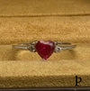 (AE - 20) .925 Plata Anillo Corazon Circonita Cúbica Rubí. - JoyeriaParis