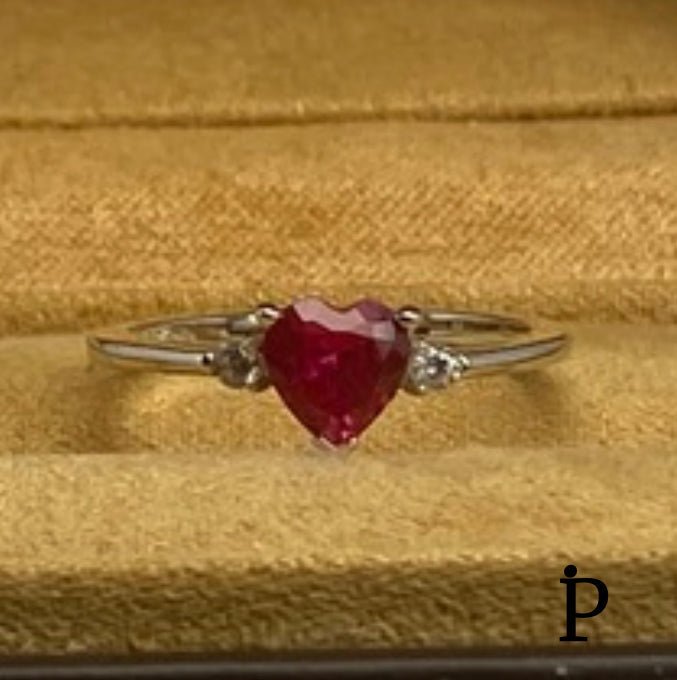 (AE - 20) .925 Plata Anillo Corazon Circonita Cúbica Rubí. - JoyeriaParis