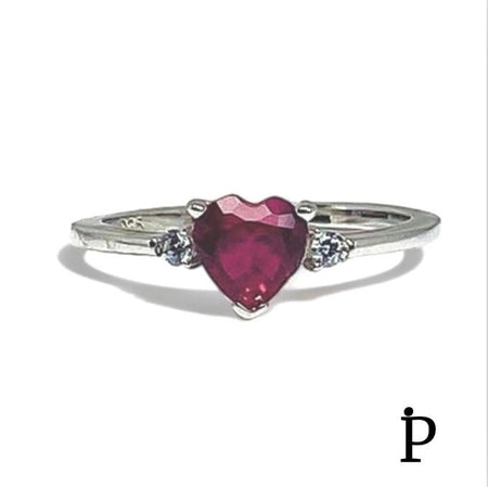 (AE - 20) .925 Plata Anillo Corazon Circonita Cúbica Rubí. - JoyeriaParis