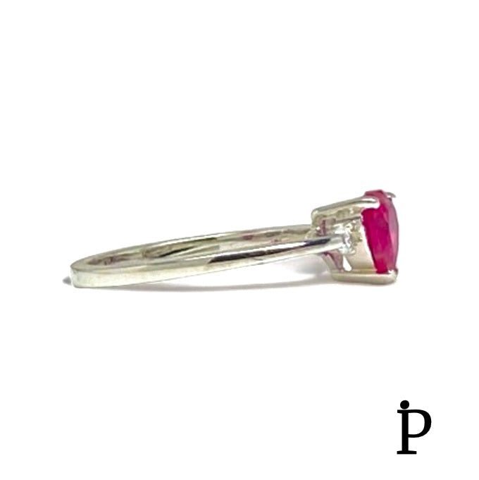 (AE - 20) .925 Plata Anillo Corazon Circonita Cúbica Rubí. - JoyeriaParis