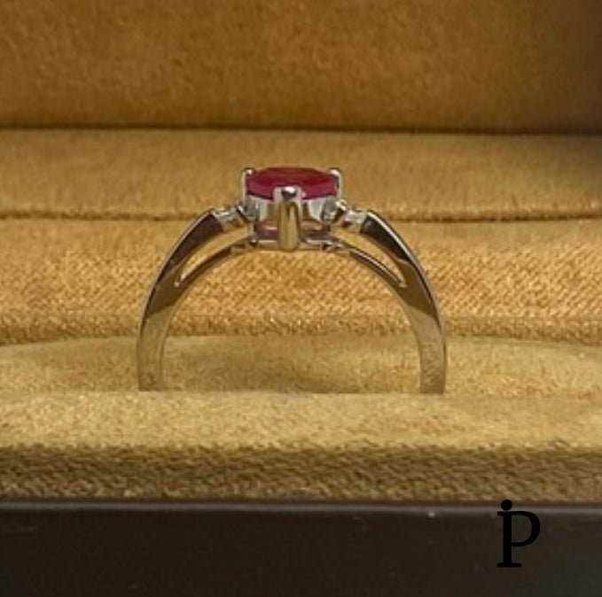 (AE - 20) .925 Plata Anillo Corazon Circonita Cúbica Rubí. - JoyeriaParis