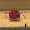 (AE - 22) .925 Plata Anillo Circonita Cúbica y Granate Talla Cojin - JoyeriaParis