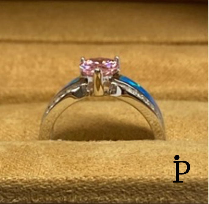 (AE - 33).925 Plata Anillo Circonita Cúbica Transparente & Ópalo Sintético - JoyeriaParis