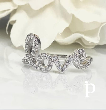 (AE - 35) .925 Plata Anillo Circonitas Cúbicas Blancas Love - JoyeriaParis