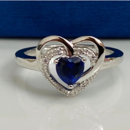 (AE - 56) .925 Plata Anillo Zafiro Azul Zorazón CZ - JoyeriaParis