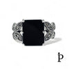 (AE - 58) .925 Plata anillo con piedra negra y mariposa. - JoyeriaParis