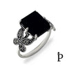 (AE - 58) .925 Plata anillo con piedra negra y mariposa. - JoyeriaParis