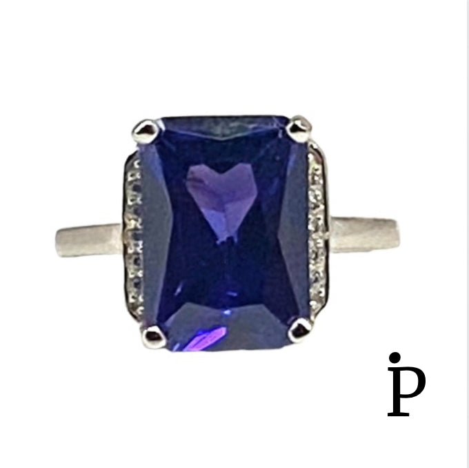 (AE - 60) .925 Plata Anillo Amatista Corte Radiante CZ - JoyeriaParis