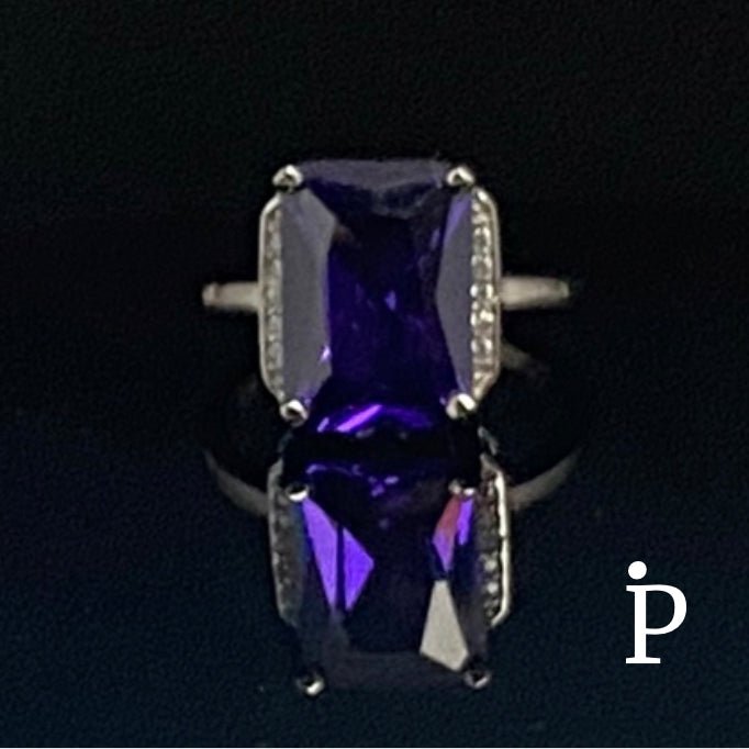 (AE - 60) .925 Plata Anillo Amatista Corte Radiante CZ - JoyeriaParis