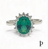 (AE - 66) .925 Plata Anillo Oval Circonita Cúbica Verde Audaz - JoyeriaParis