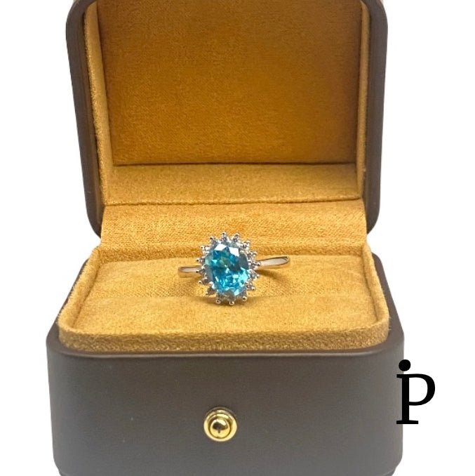 (AE - 67) .925 Plata Oval Azul Aqua CZ - JoyeriaParis