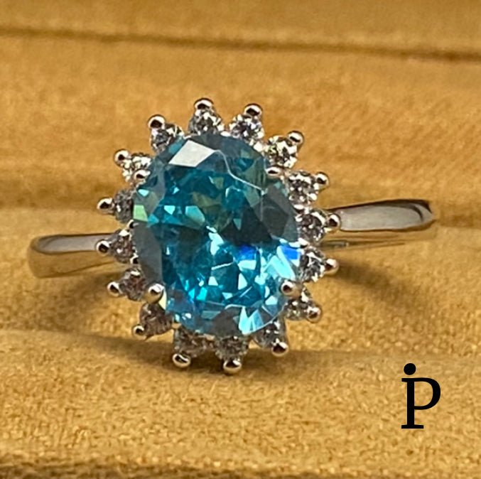 (AE - 67) .925 Plata Oval Azul Aqua CZ - JoyeriaParis