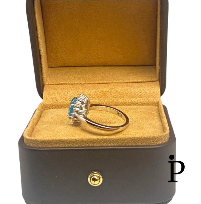 (AE - 67) .925 Plata Oval Azul Aqua CZ - JoyeriaParis