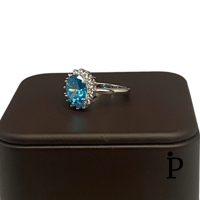 (AE - 67) .925 Plata Oval Azul Aqua CZ - JoyeriaParis