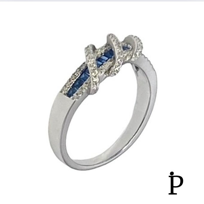 (AE - 70) .925 Plata Anillo Color Zafiro CZ Exótico Trenzado Torcido - JoyeriaParis