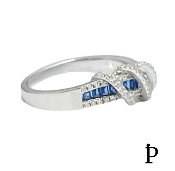 (AE - 70) .925 Plata Anillo Color Zafiro CZ Exótico Trenzado Torcido - JoyeriaParis