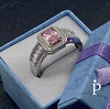 (AE - 72) .925 Plata Anillo Piedra Preciosa Rosa Corte Esmeralda Moderno - JoyeriaParis