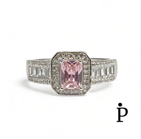 (AE - 72) .925 Plata Anillo Piedra Preciosa Rosa Corte Esmeralda Moderno - JoyeriaParis