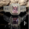 (AE - 72) .925 Plata Anillo Piedra Preciosa Rosa Corte Esmeralda Moderno - JoyeriaParis