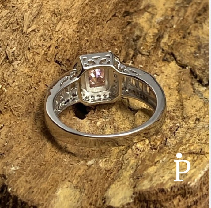 (AE - 72) .925 Plata Anillo Piedra Preciosa Rosa Corte Esmeralda Moderno - JoyeriaParis