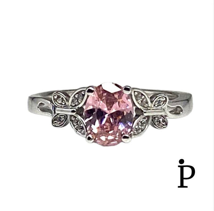 (AE - 74) .925 plata anillo con circonia color rosa con mariposas. - JoyeriaParis