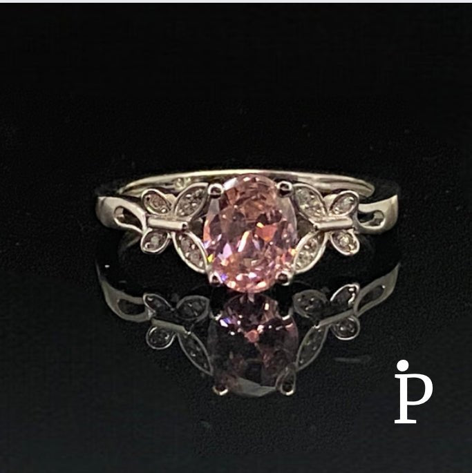 (AE - 74) .925 plata anillo con circonia color rosa con mariposas. - JoyeriaParis