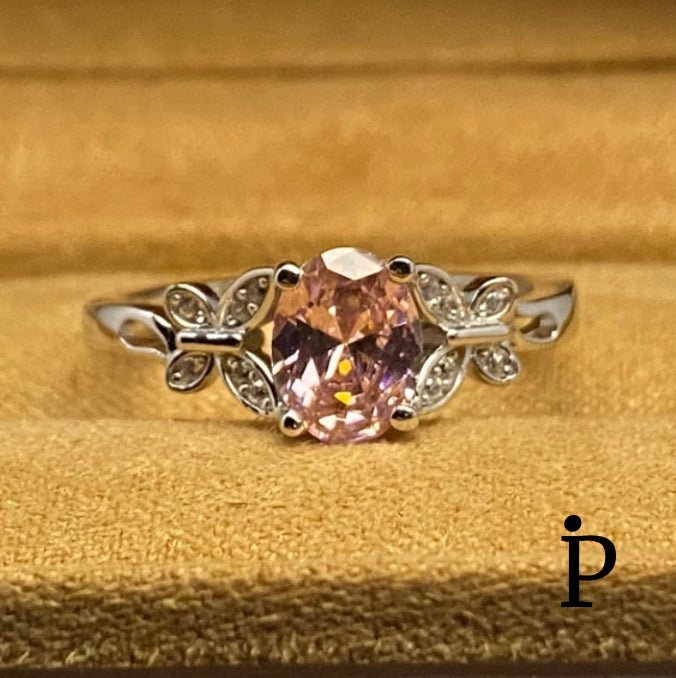 (AE - 74) .925 plata anillo con circonia color rosa con mariposas. - JoyeriaParis