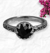 (AE - 76) .925 Plata Anillo Floral Negro CZ - JoyeriaParis