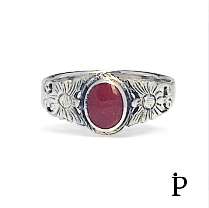 (AE - 84).925 Plata Anillo Banda Girasol Agata Roja Opalo Lab - JoyeriaParis