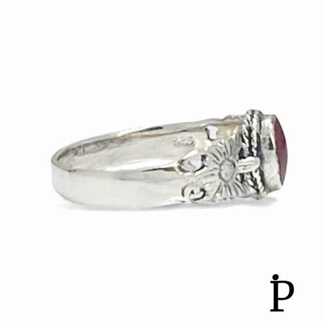 (AE - 84).925 Plata Anillo Banda Girasol Agata Roja Opalo Lab - JoyeriaParis