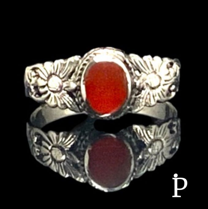 (AE - 84).925 Plata Anillo Banda Girasol Agata Roja Opalo Lab - JoyeriaParis