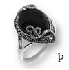 (AE - 90) .925 Plata anillo de marcasita con ónix negro en forma de pera. - JoyeriaParis