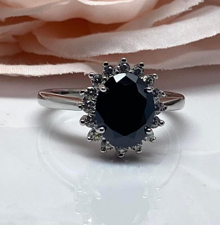 (AE - 92) .925 Plata Circonita Cúbica Negra Ovalada - JoyeriaParis