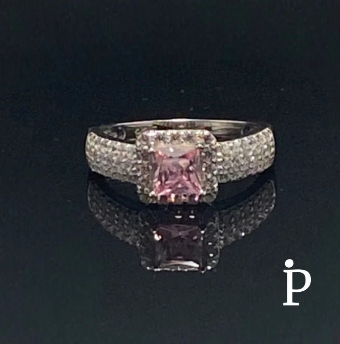 (AE - 93).925 Plata Circonita Cúbica Rosa Corte Princesa - JoyeriaParis