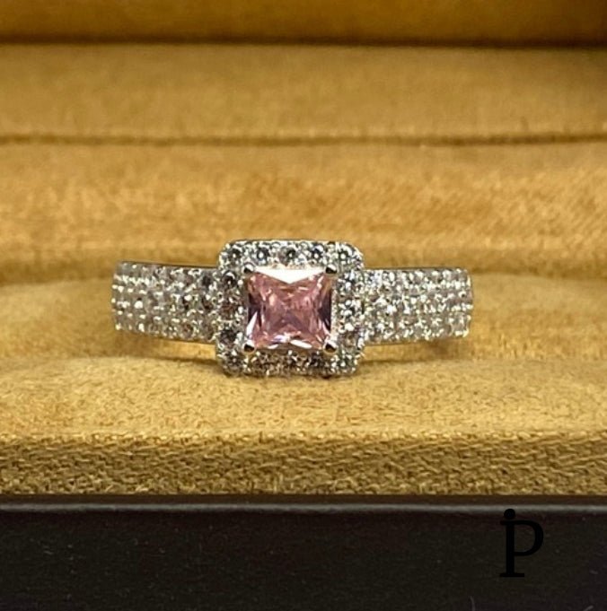 (AE - 93).925 Plata Circonita Cúbica Rosa Corte Princesa - JoyeriaParis